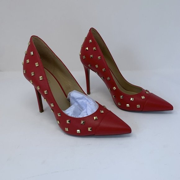 Michael Kors Keke 40R2KEHP1L Cap Toe Pump Heel Womens 7.5M Crimson Studded S0505 - Picture 1 of 9